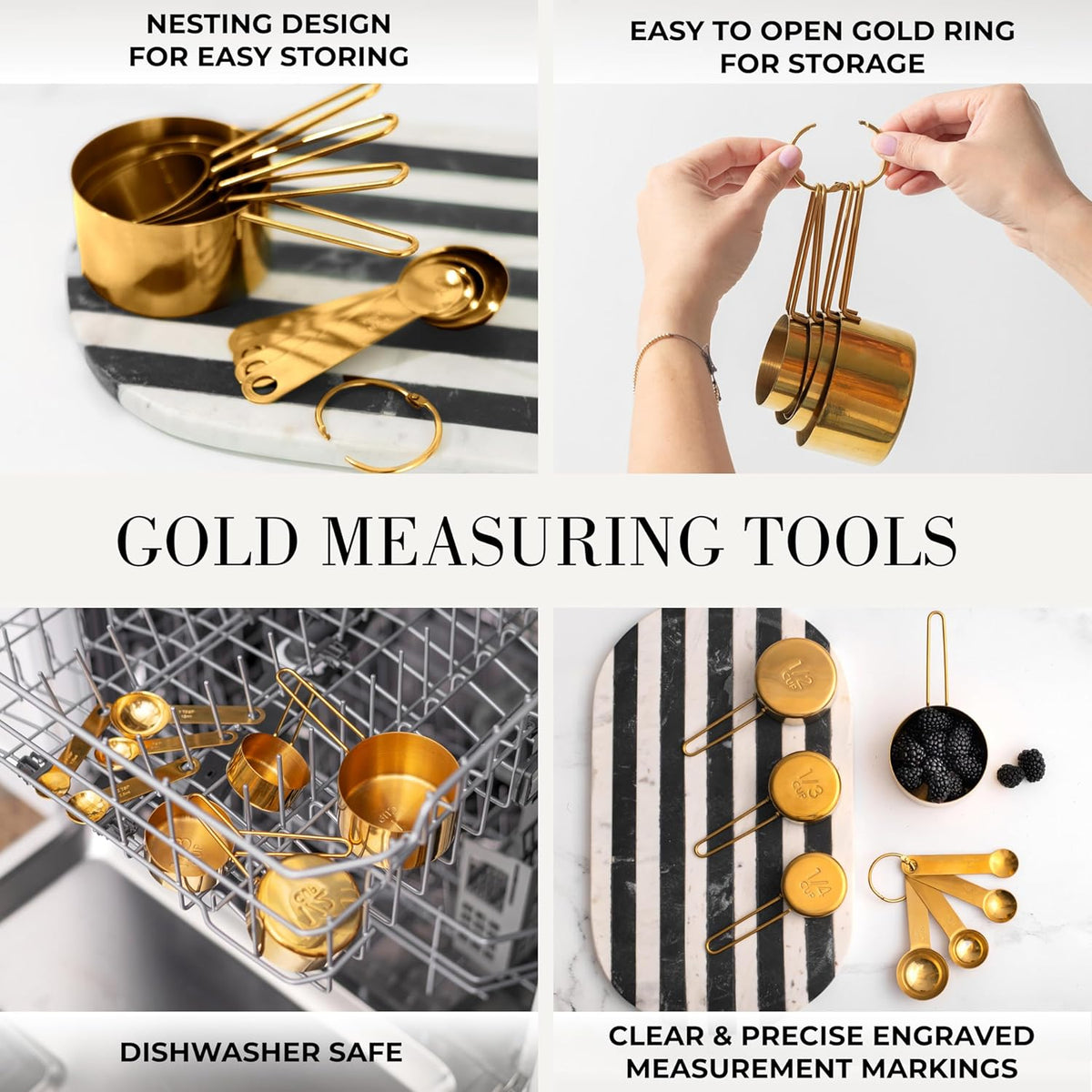 Gold Cooking Utensils with Measuring Cups and Spoons Set - 13-Piece Luxury Gold Kitchen Accessories