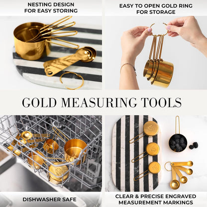 Gold Cooking Utensils with Measuring Cups and Spoons Set - 13-Piece Luxury Gold Kitchen Accessories