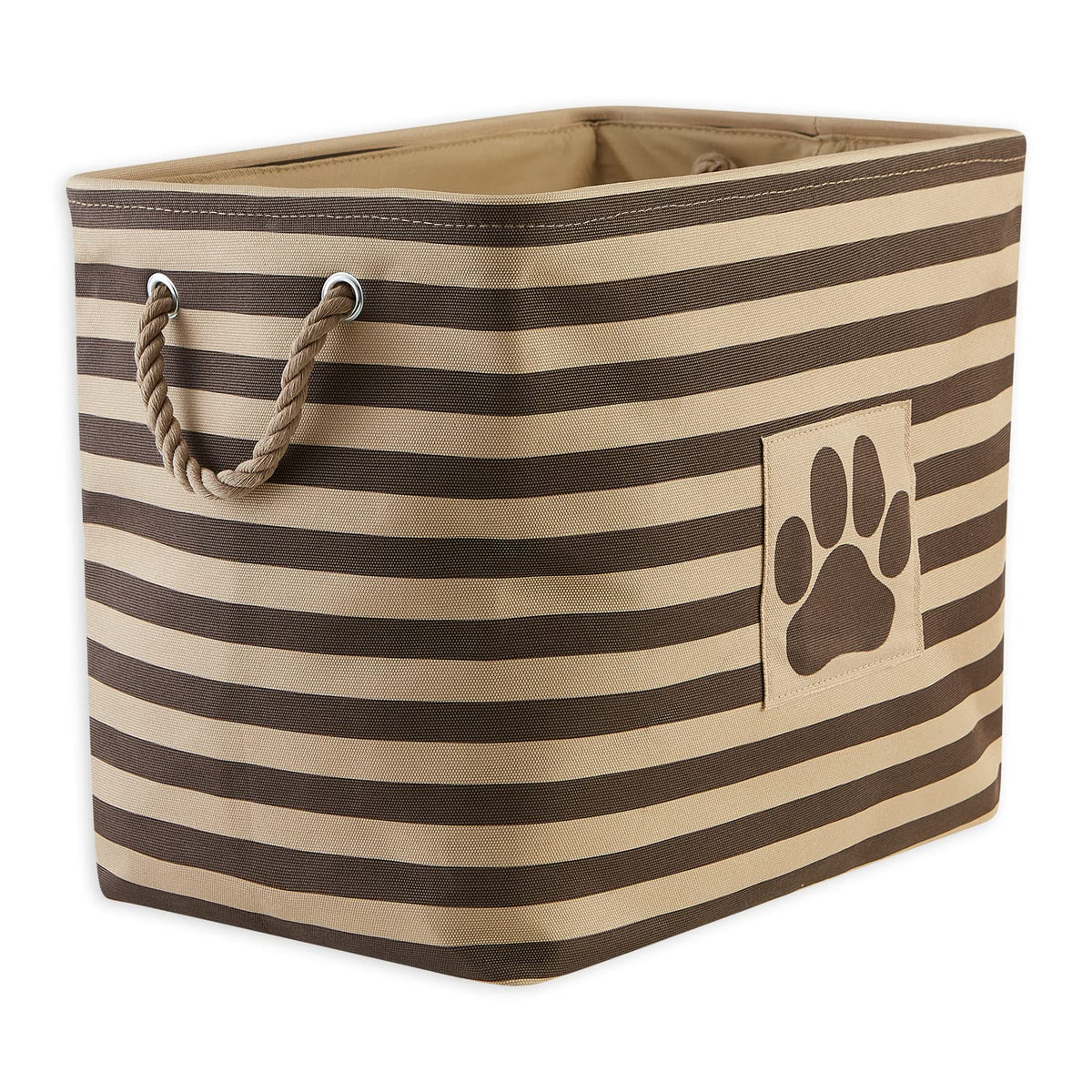 Bone Dry Pet Storage Collection Striped Paw Patch Bin, Large Rectangle, Brown
