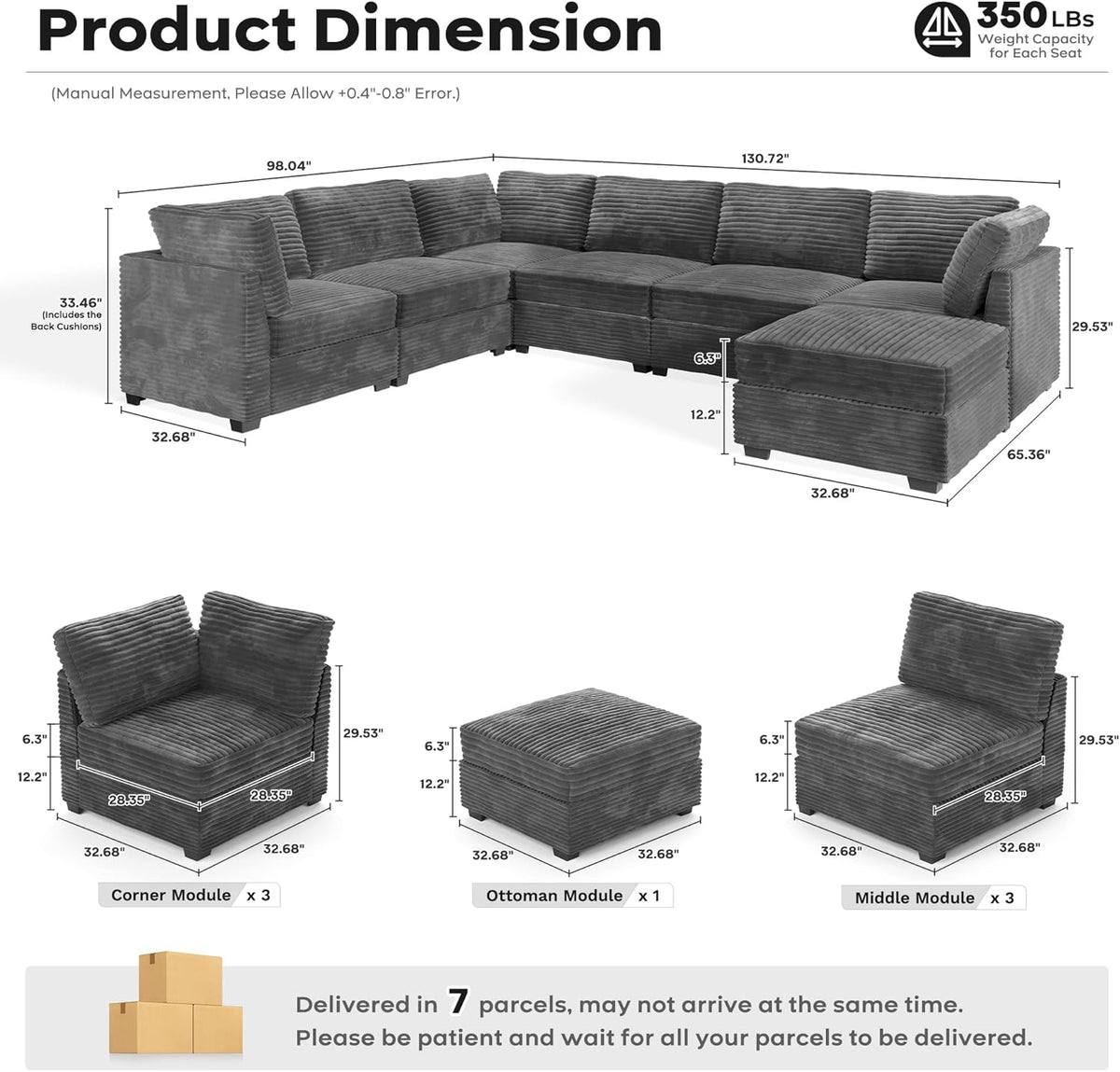ovios Sectional Sofa Couch with U-Shape Chaise Sofa Bed, Comfy Modular Cloud Couches with Deep