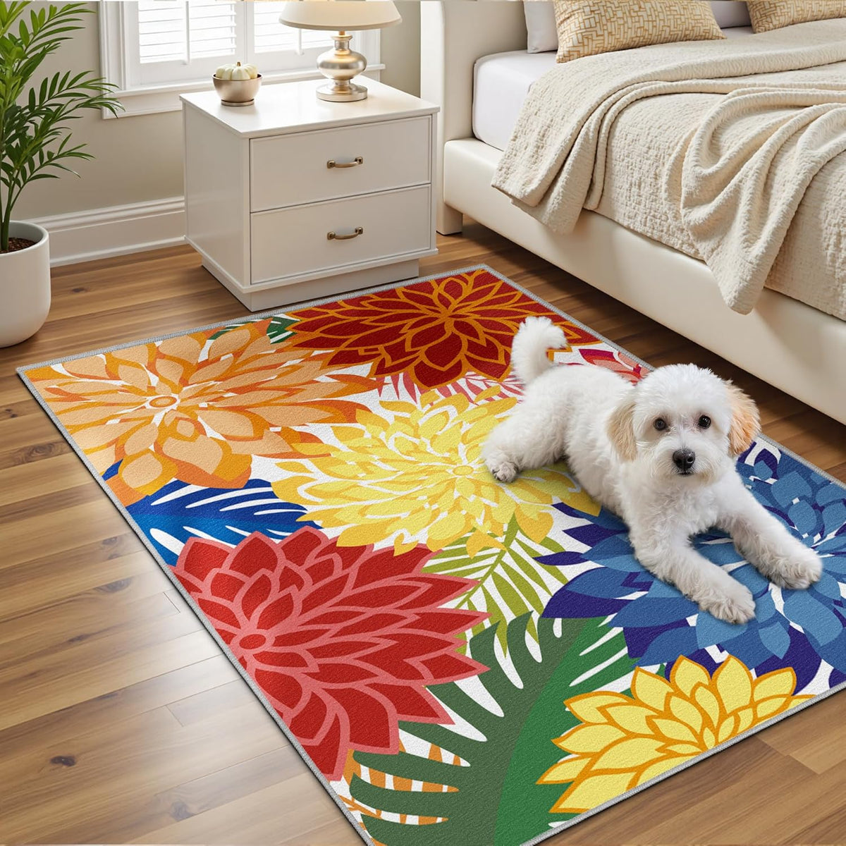 Area Rug 3x5 Washable Entry Rug Multicolored Tropical Botanical Modern Floral Indoor Kitchen Door