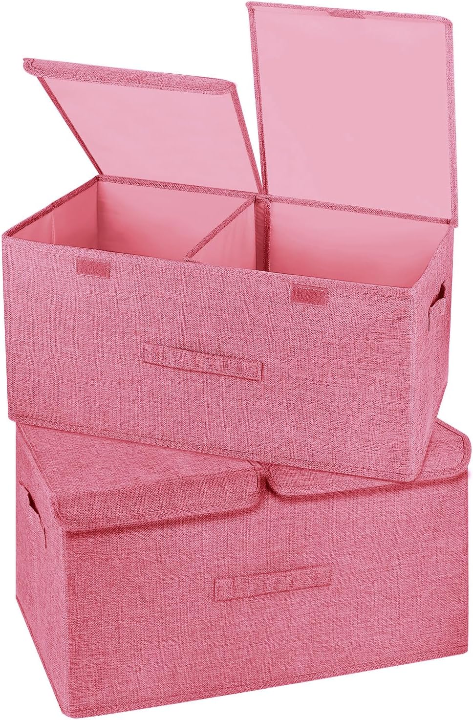 2 Pack Storage Boxes with Lids and Handles, Collapsible Linen Storage Bins Organizer Containers