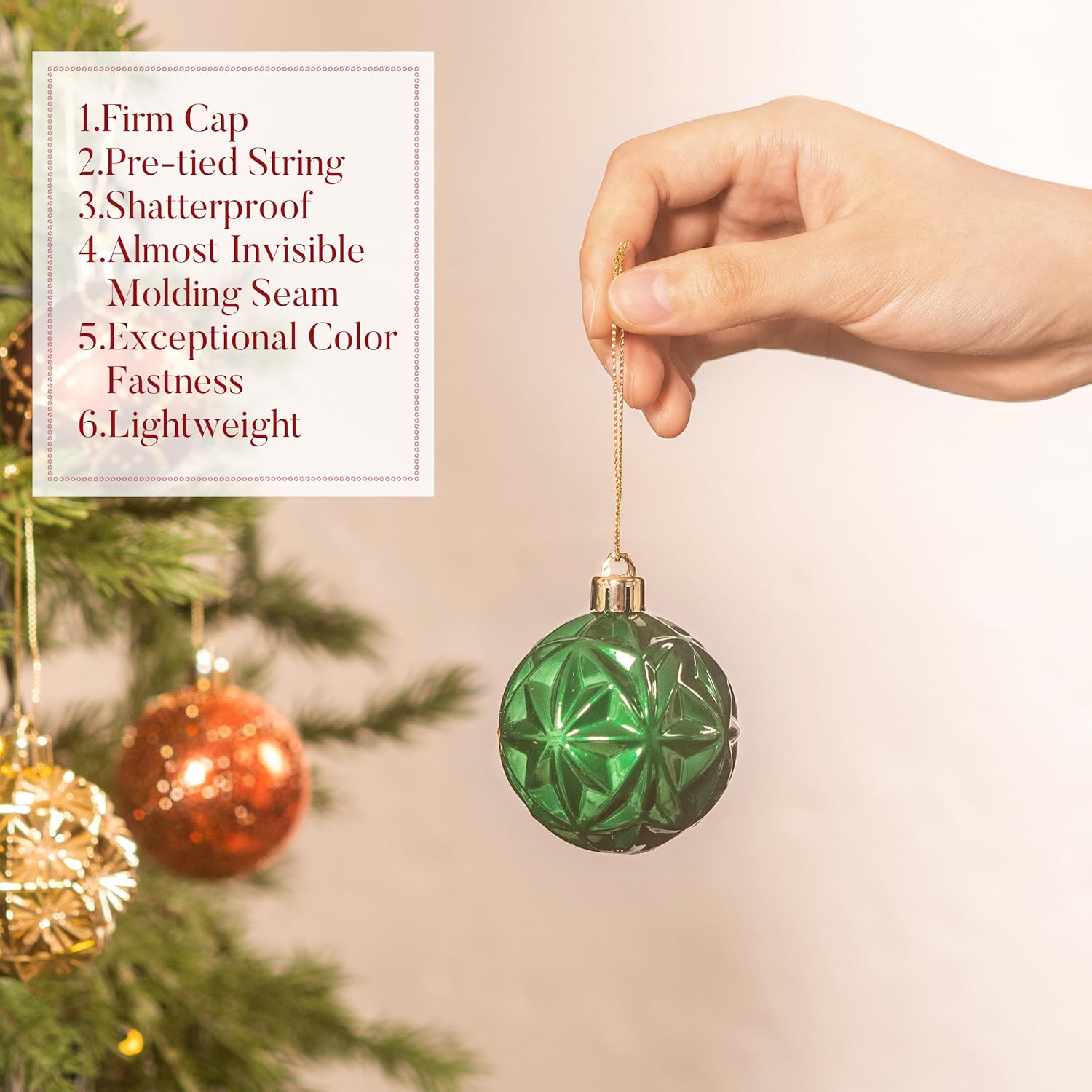 Valery Madelyn Ornaments for Christmas Trees, 9ct 2.36 Inches Red Green and Gold Shatterproof