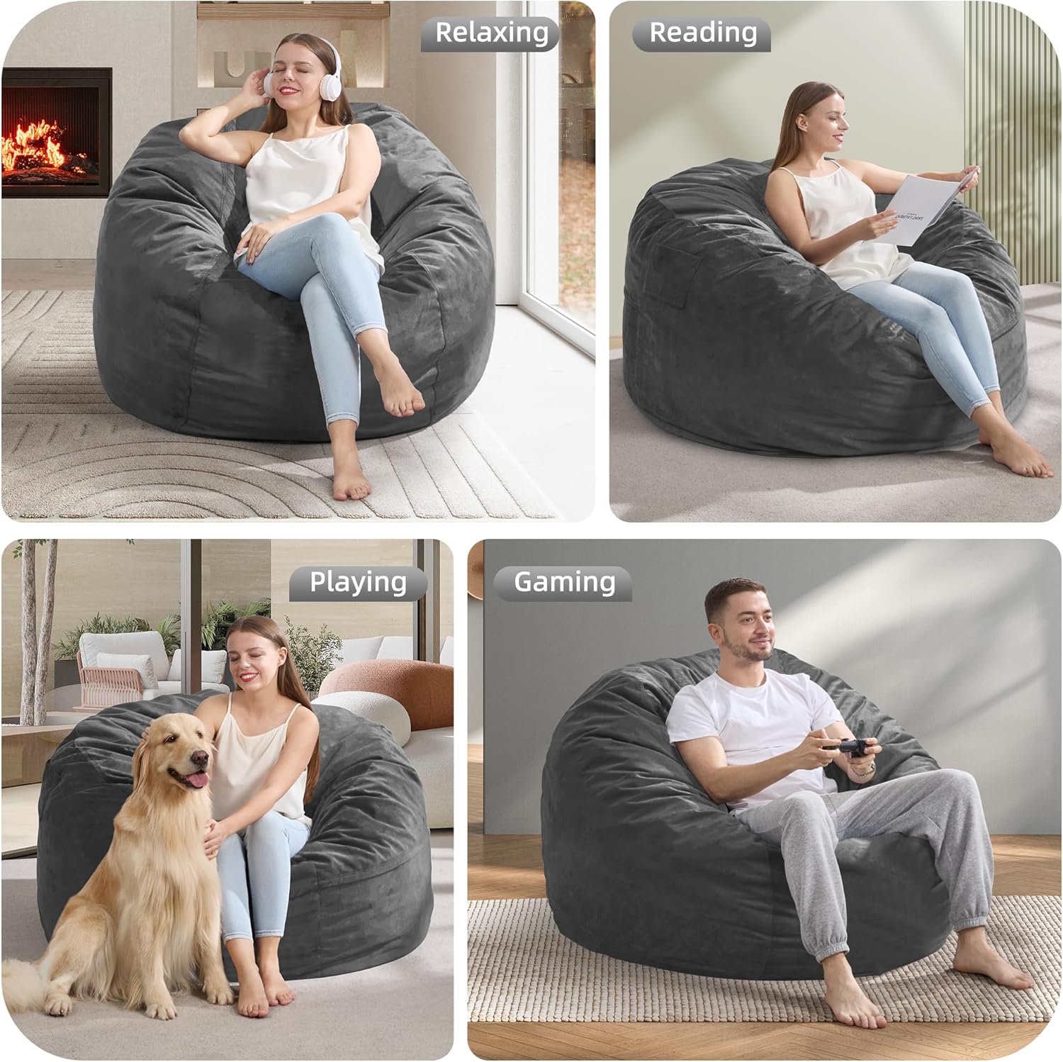 Hobestluk 4FT Bean Bag Chair Giant Bean Bag Chairs for Adults Large Bean Chairs with Removable