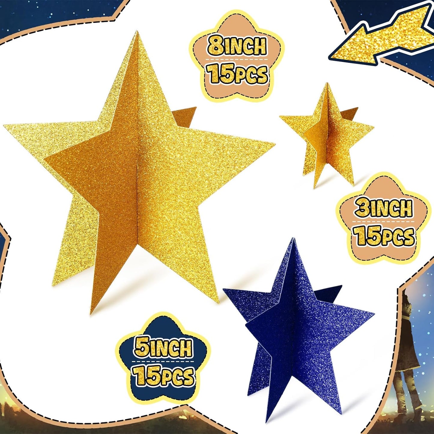 45 Pcs 3D Star Centerpieces Movie Night Decorations for Table in 3 Sizes Hanging Supplies for Red