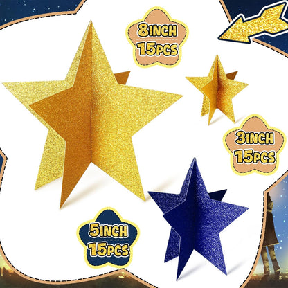 45 Pcs 3D Star Centerpieces Movie Night Decorations for Table in 3 Sizes Hanging Supplies for Red