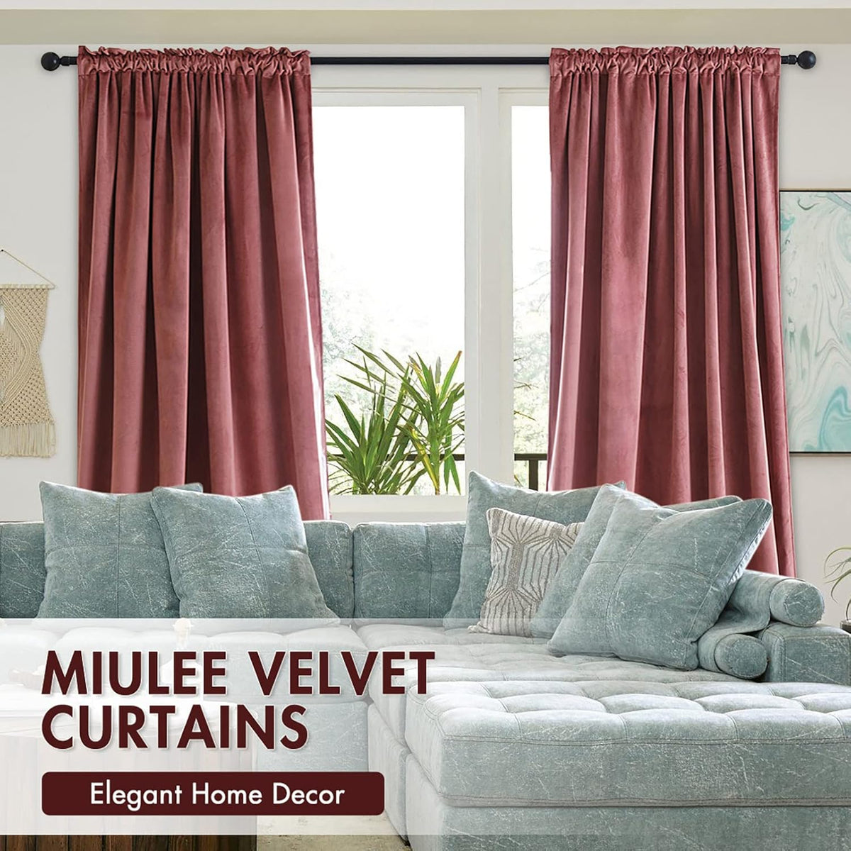 MIULEE Dusty Rose Pink Velvet Curtains 108 Inches Long Thermal Insulated Blackout Curtain Drapes