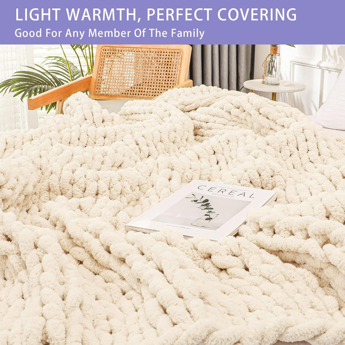 Bigacogo Chunky Knit Throw Blanket for Couch, 80x90 inches, 100% Hand Knitted with Thick Jumbo