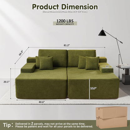 ovios 81" Oversized Sectional Double Lounge Chaise with Cloud Plush Sofa Bed, No Assembly Required