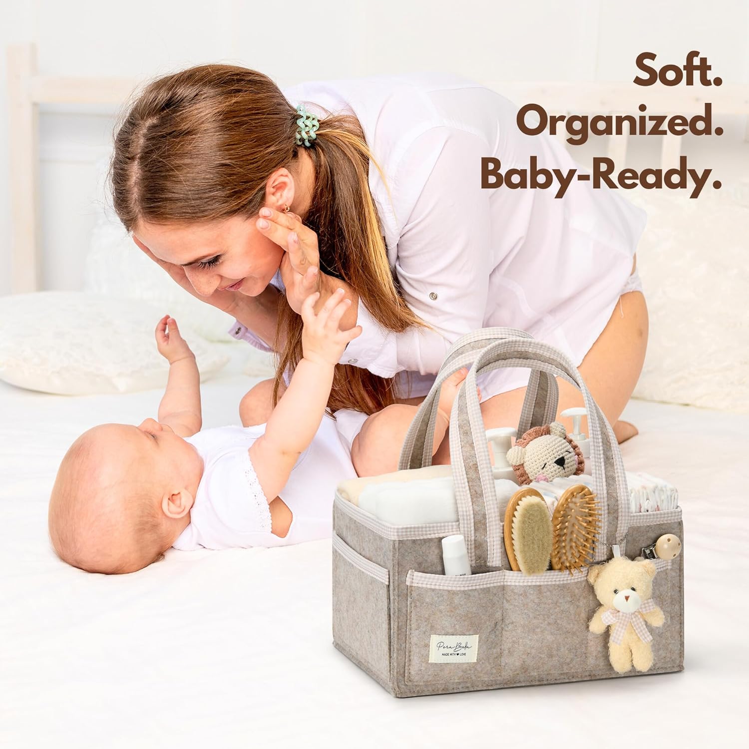 PeraBella Diaper Caddy Organizer with Handle, Baby Shower Gifts Basket Bag, Registry Search Must