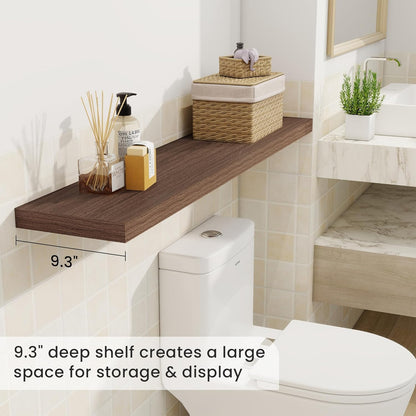 Fun Memories 48 Inch Deep Floating Shelves for Wall, 2 Pack of Long Wall Mounted Wood Shelves with