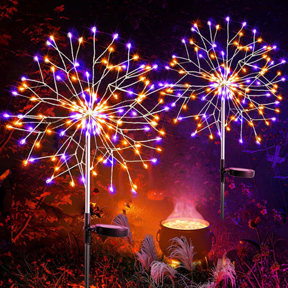 suddus Solar Halloween Lights Outdoor Solar Powered, Upgrade 2-Pack Orange & Purple Solar Firework