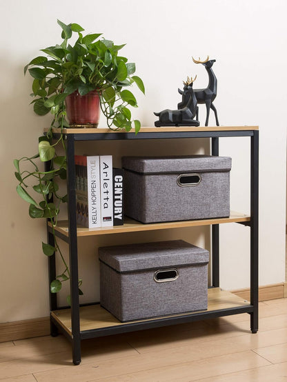 PRANDOM Foldable Storage Boxes with Lids [3-Pack] Linen Fabric Collapsible Storage Bins Organizer