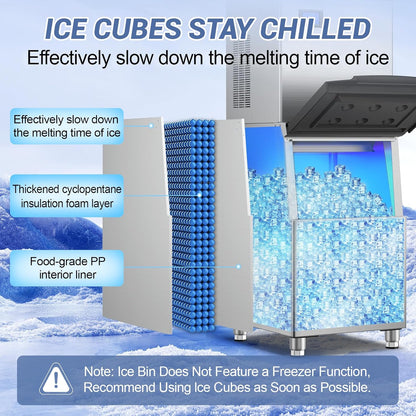 Commercial Ice Maker 600 Lbs/24H Ice Machine Large Capacity Stainless Steel, 182 Ice Trays