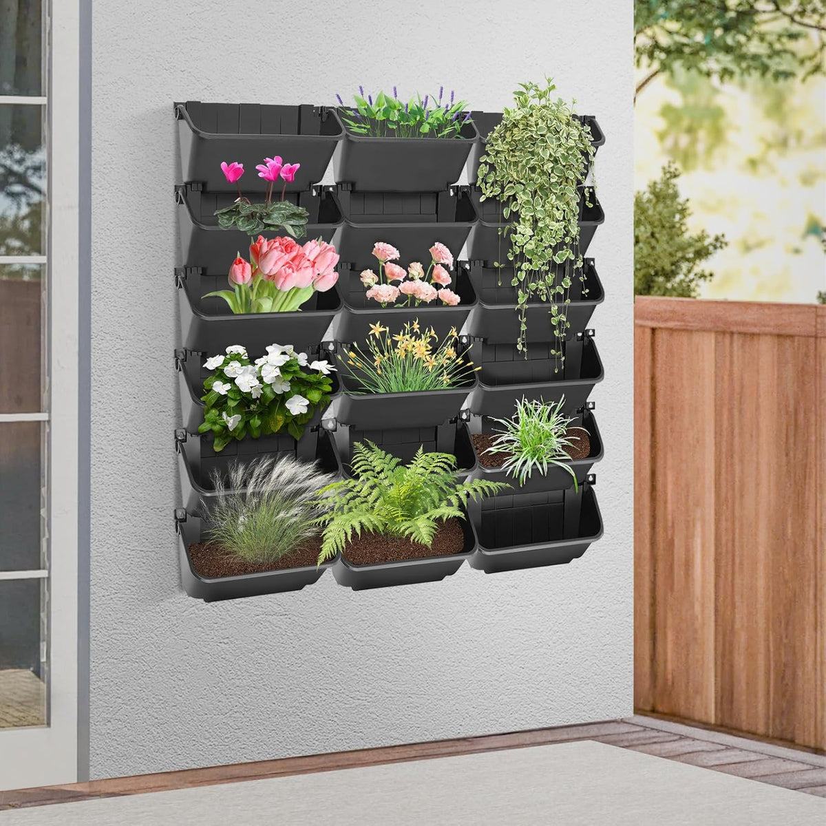 18Pcs Vertical Wall Planter, 13 inch Wall Mounted Garden Planters, Plastic Wall Hanging Planter