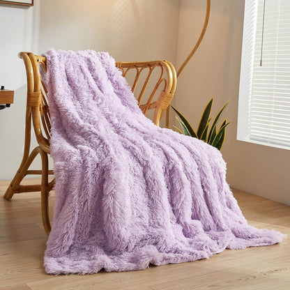 XeGe Luxury Faux Fur Throw, Light Purple Soft 50x60 Fluffy Blanket, Shaggy Plush Decorative Couch