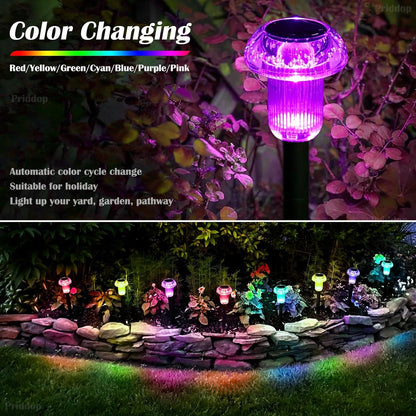 Solar Lights Outdoor Pathway Waterproof 12 Pack Color Changing LED Acrylic Mushroom Decorative