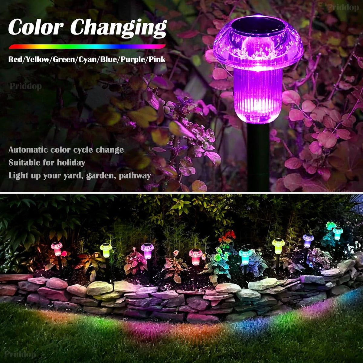 Solar Lights Outdoor Pathway Waterproof 8 Pack Color Changing LED Acrylic Mushroom Decorative