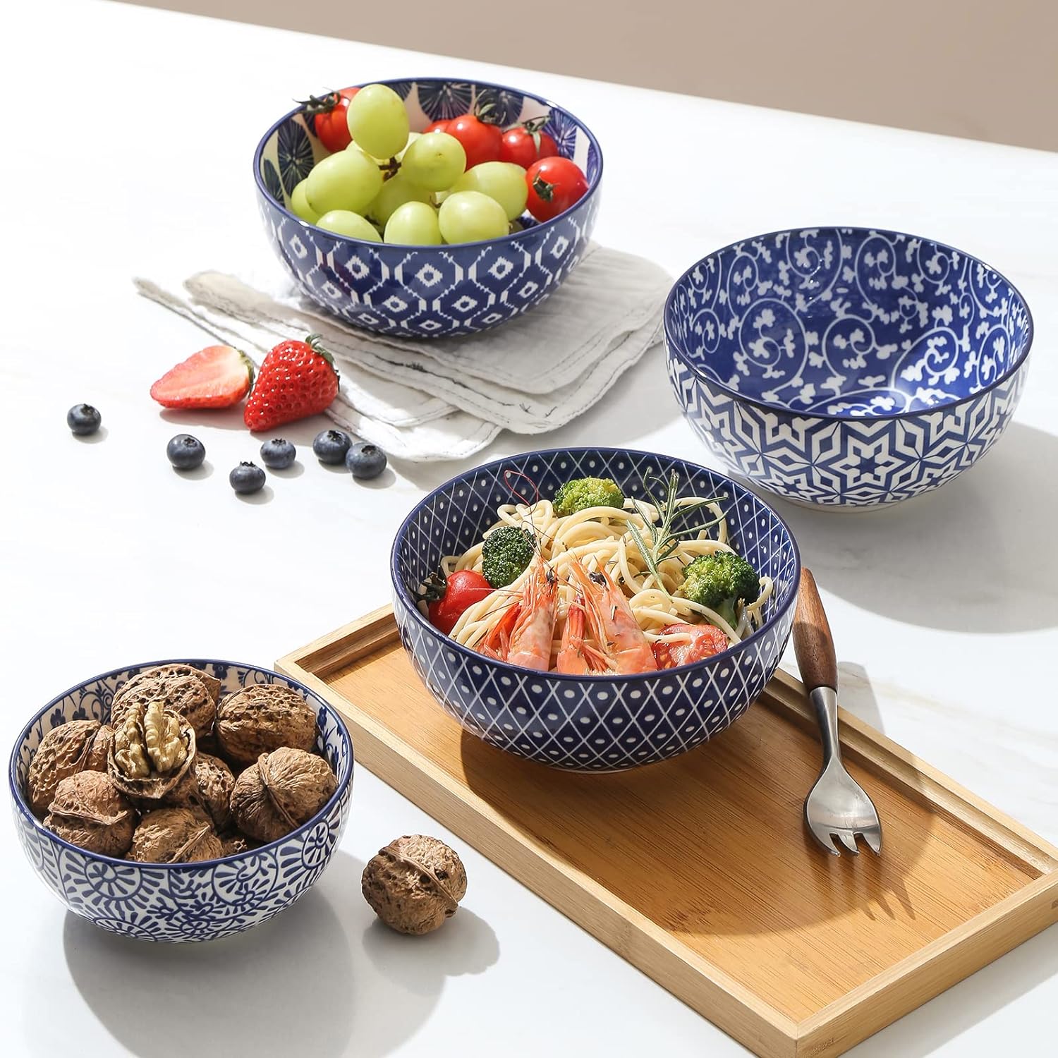 Selamica Ceramic Cereal Bowls Set of 6, 24 Oz Deep Soup Bowls for Kitchen, 5.9 Inch Porcelain