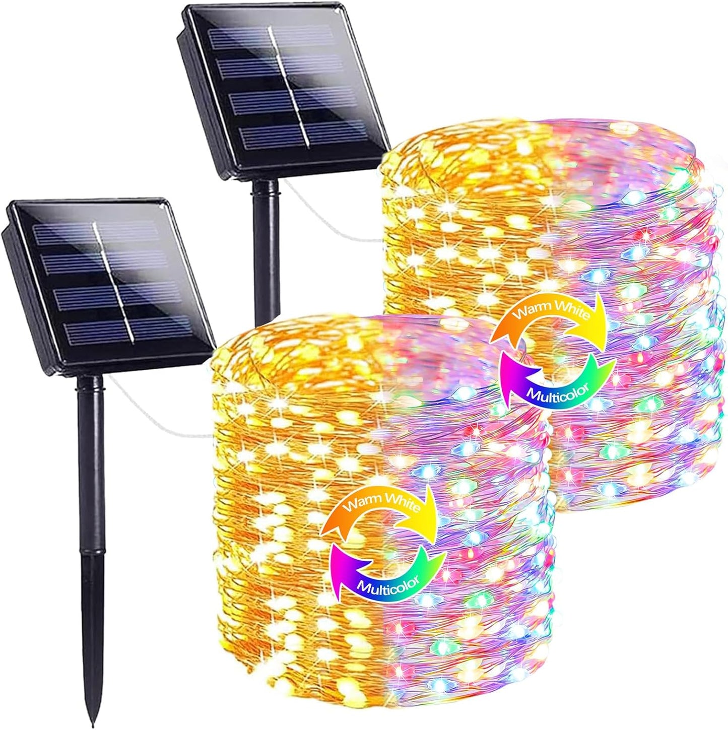 SANJICHA Warm White and Multicolor Color Changing Solar String Lights, Extra-Long 2PK 144FT 400LED