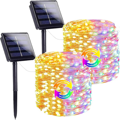 SANJICHA Warm White and Multicolor Color Changing Solar String Lights, Extra-Long 2PK 144FT 400LED