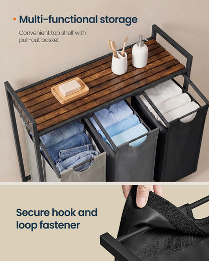 SONGMICS HOME Laundry Basket Sorter with Storage Shelf, Laundry Hamper with Metal Frame, 3 x 10.6