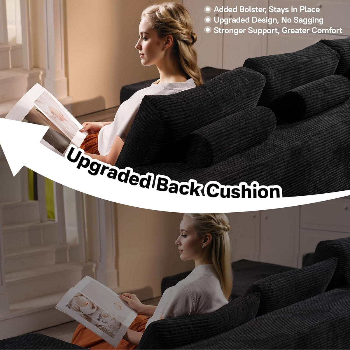 104" Cloud Sectional Couches for Living Room,L Shaped Boneless Couch in A Box,Sleeper Sofa with
