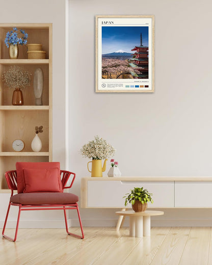 HesenDot Natural OAK Wood Framed Mount Fuji Wall Art, 12x16in Japanese Natural Scenery Canvas Wall