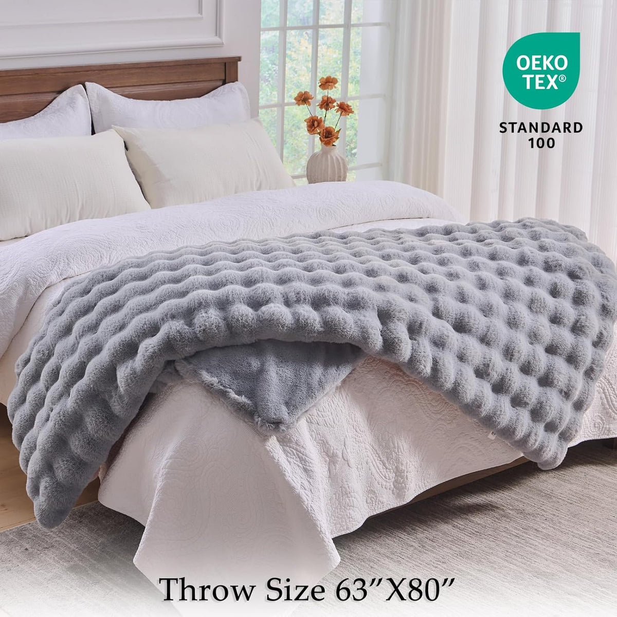 BENVWE Fluffy Faux Fur Throw Blanket for Couch, Soft Plush Thick Cozy Fuzzy Luxury Minky Bubble