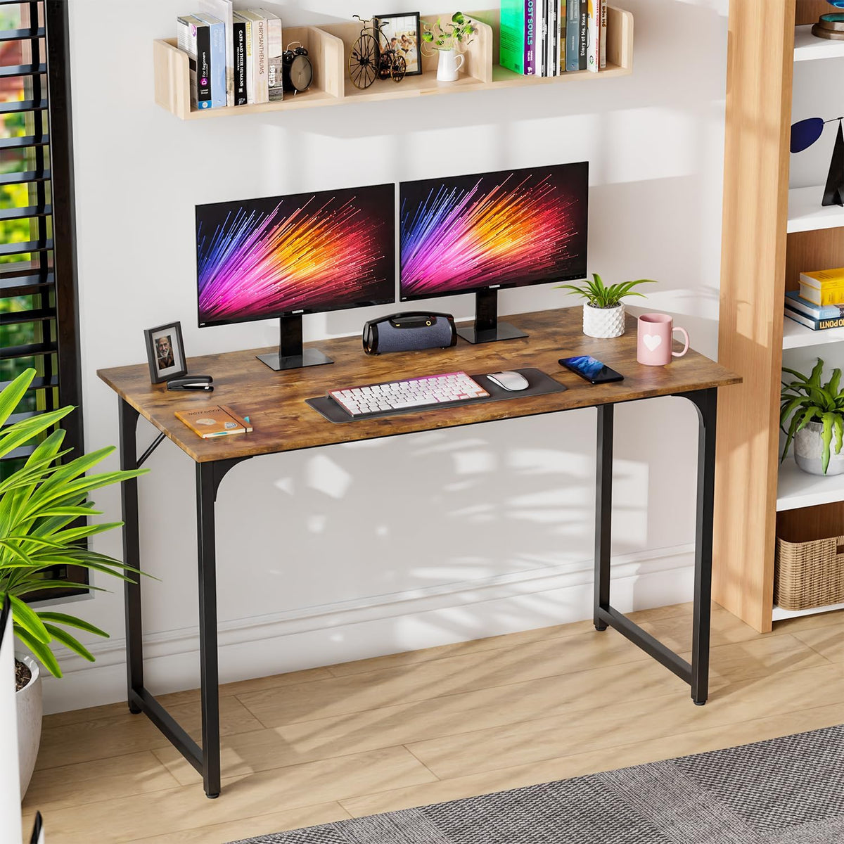 PayLessHere | 47 Inch Computer Desk | Brown | Office Desk with Metal Frame, Adjustable Feet |