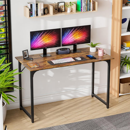 PayLessHere | 47 Inch Computer Desk | Brown | Office Desk with Metal Frame, Adjustable Feet |