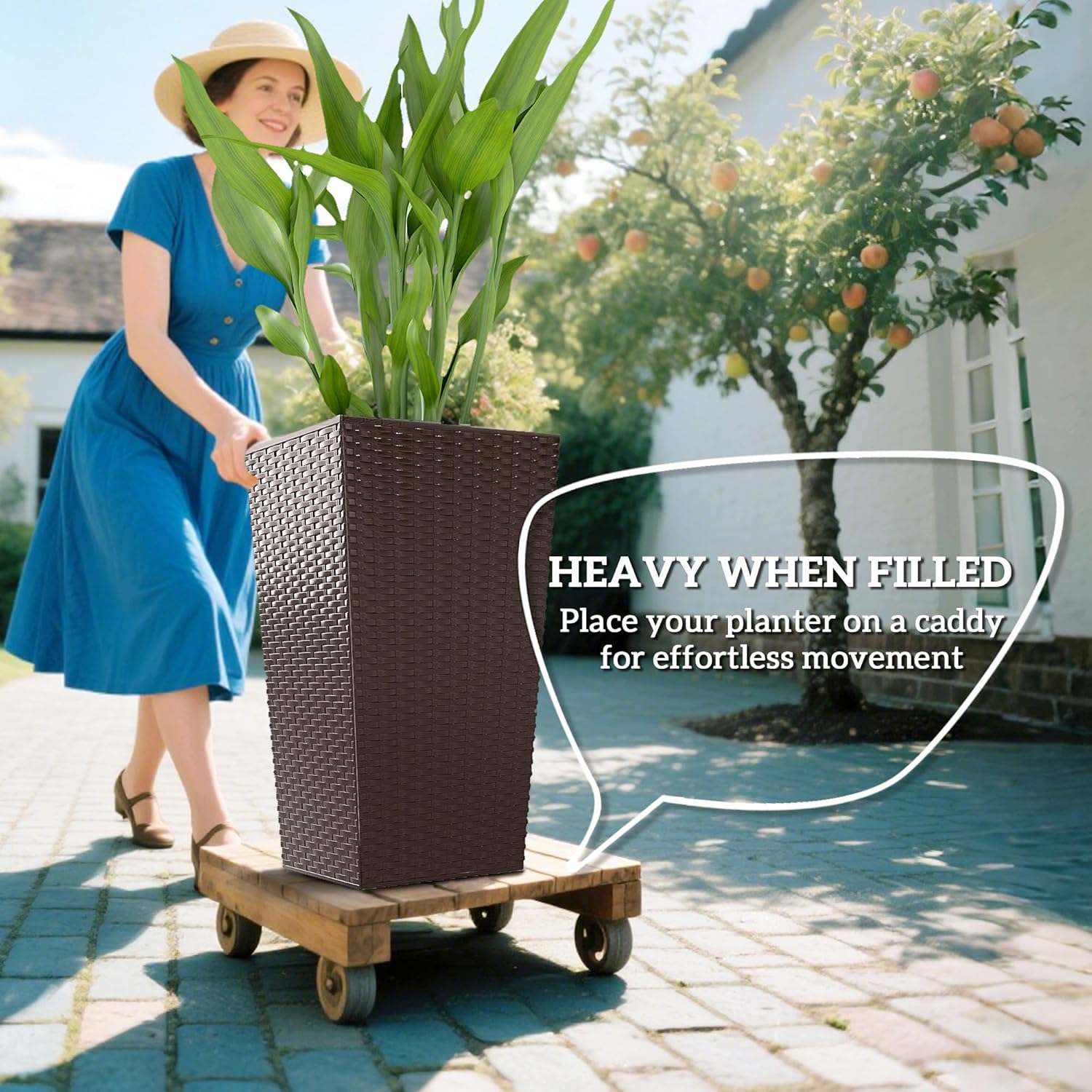 Outsunny Tall Planters for Outdoor Plants Set of 3, 24 in Taper Planters with Drainage Holes