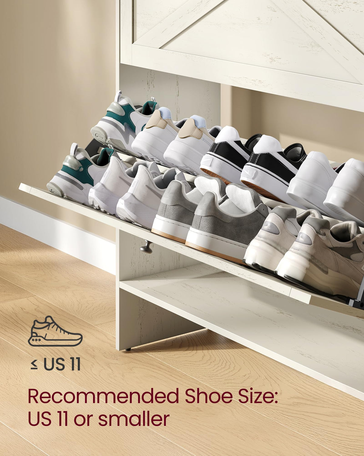VASAGLE Shoe Storage Cabinet Organizer with 2 Flip Drawers, Freestanding Narrow Shoe Rack Cabinet
