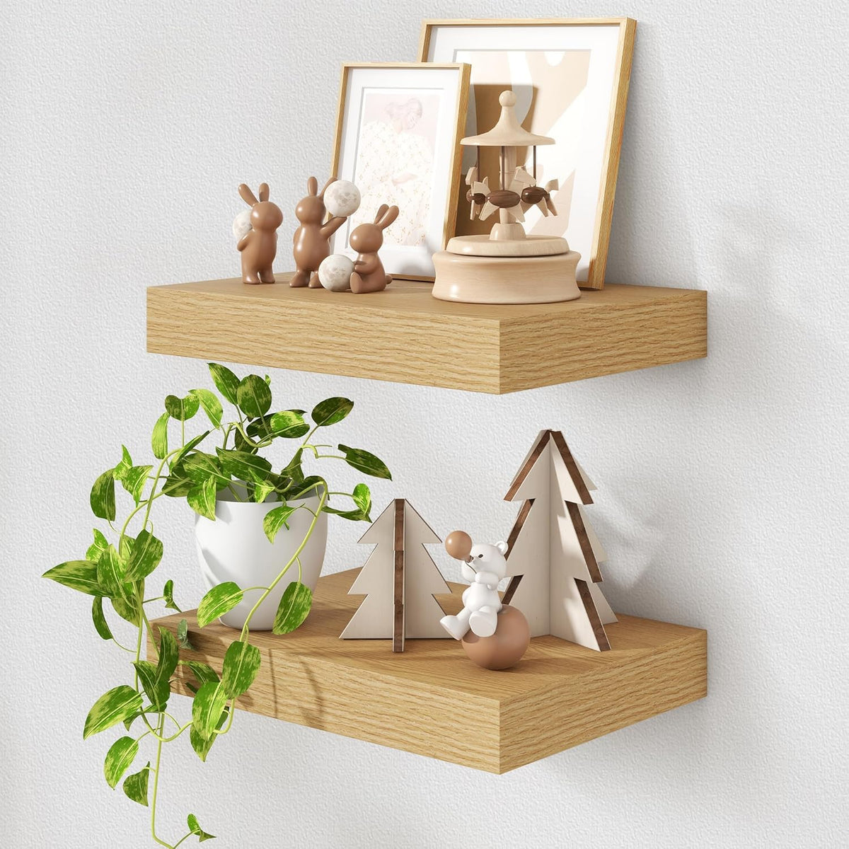 Deep Floating Shelves for Wall | 16 Inch Wide x 12 Inch Deep Floating Shelves Set of 2 | Rustic Oak