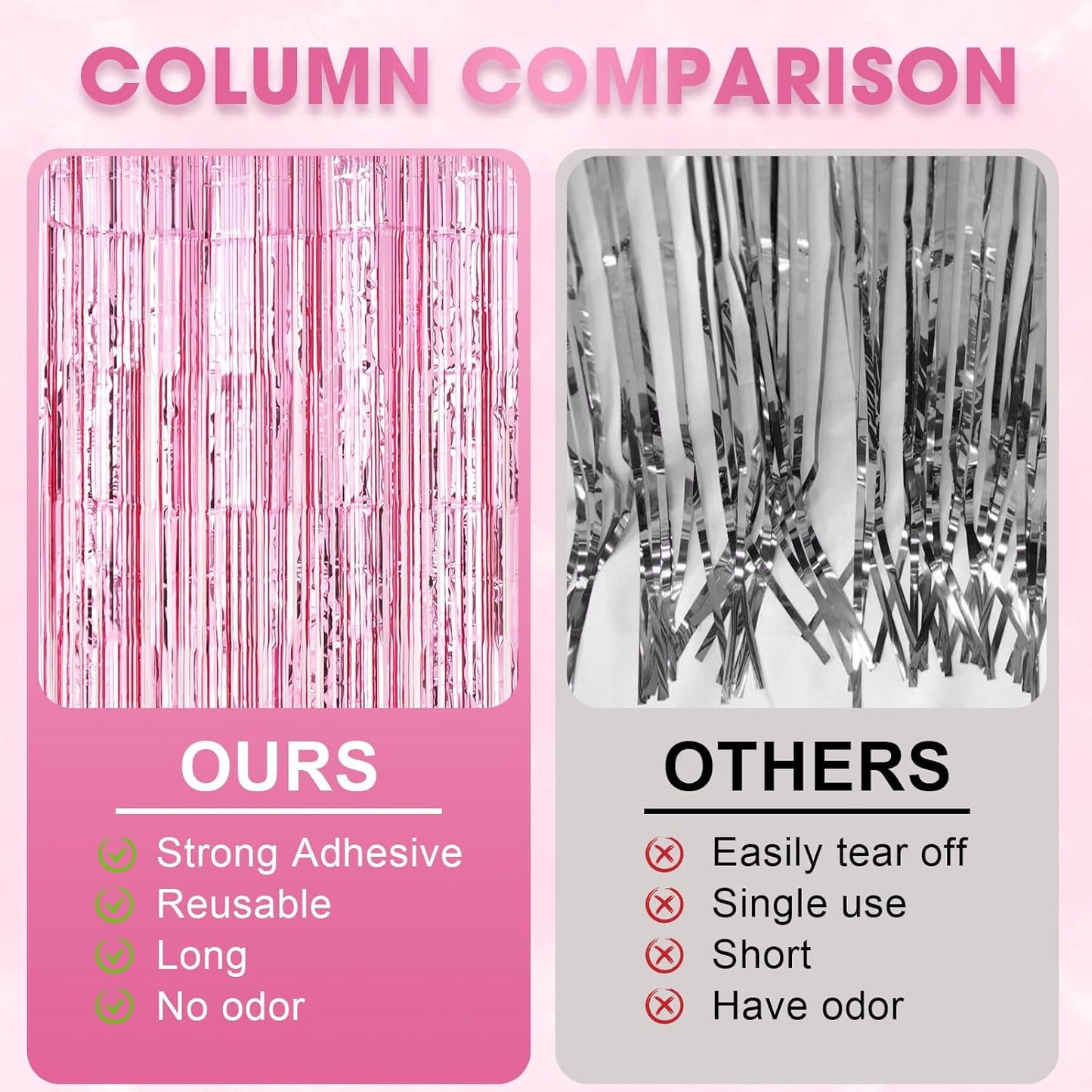 3 Pack 3.3 x 8.2 ft Light Pink Foil Fringe Backdrop Curtains, Tinsel Streamers Birthday Party