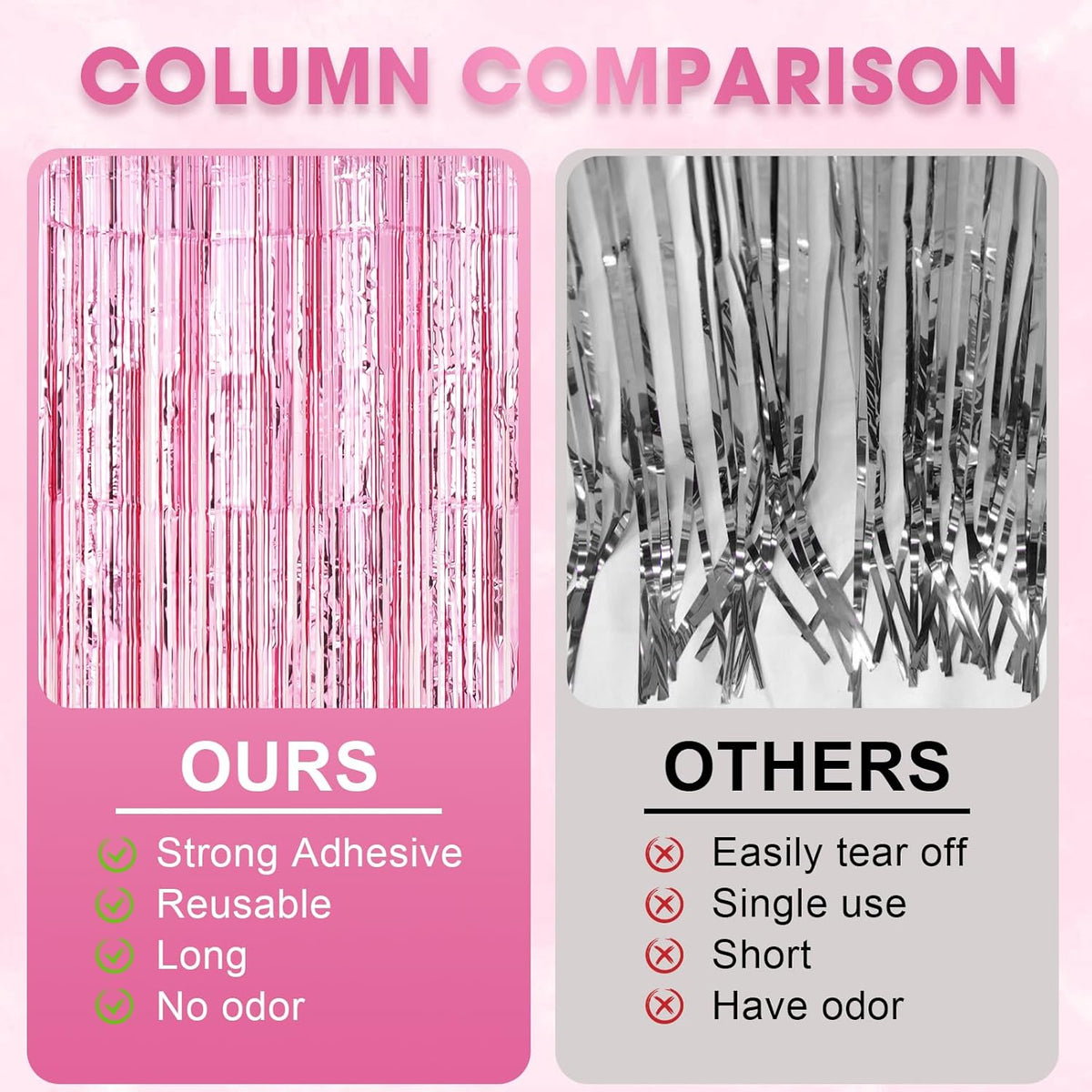 3 Pack 3.3 x 8.2 ft Light Pink Foil Fringe Backdrop Curtains, Tinsel Streamers Birthday Party