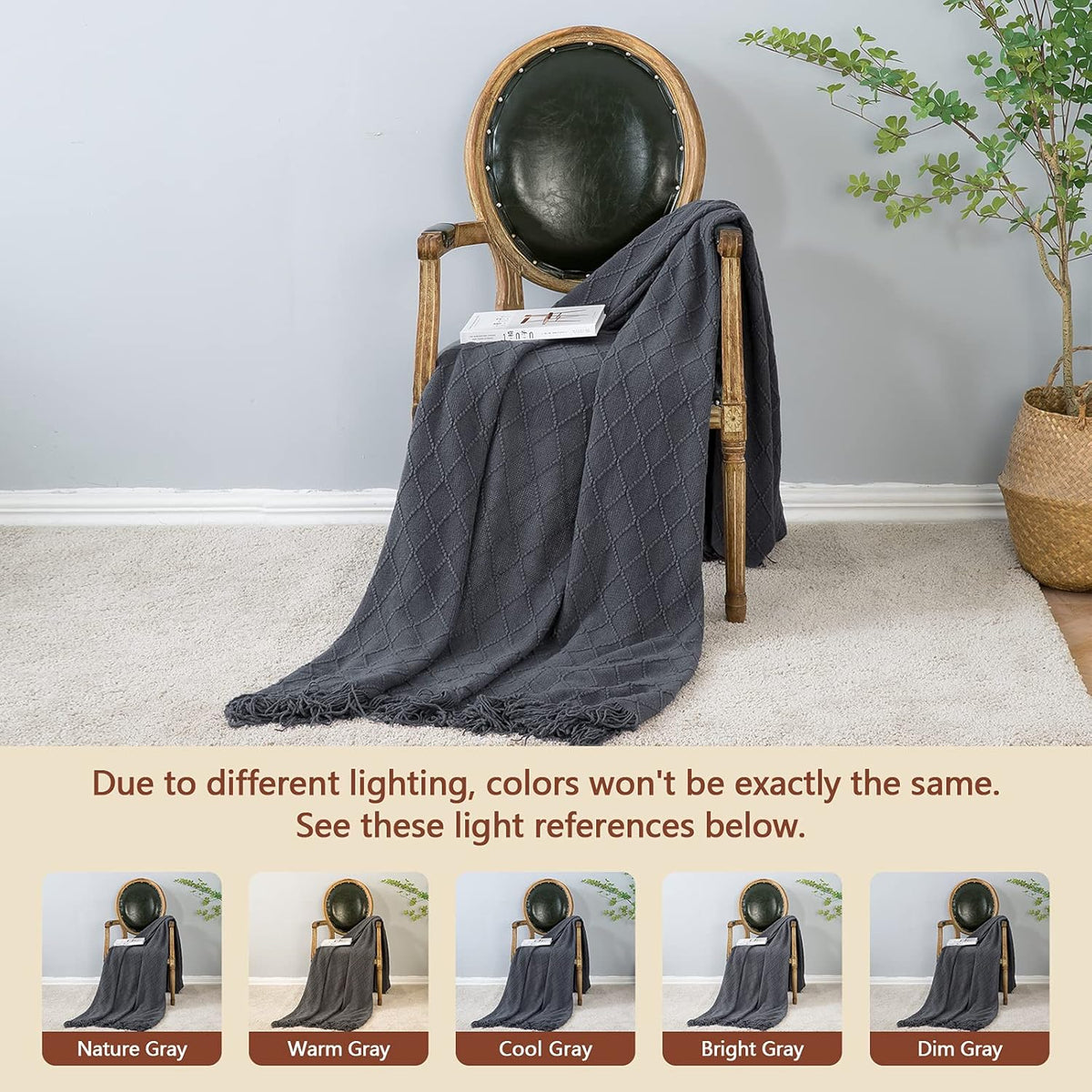 inhand Grey Throw Blanket for Couch and Bed, Soft Living Room Home Decor Knitted Blanket with