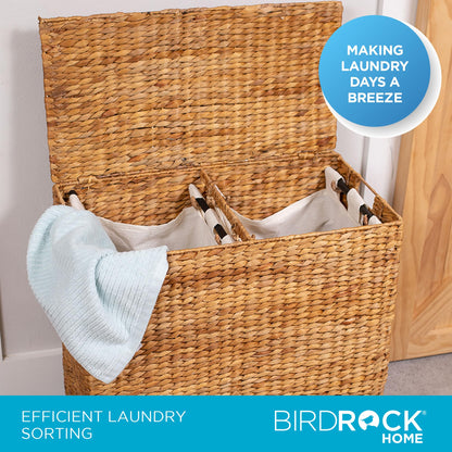 BirdRock Home Water Hyacinth Laundry Hamper Divided Interior (Natural) | Eco Friendly | Made of