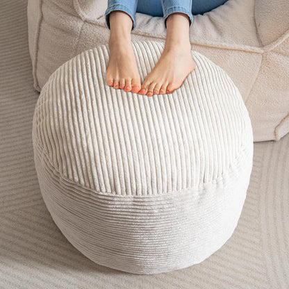 HIGOGOGO Round Stuffed Pouf Ottoman, Corduroy Poufs with Foam Chunk Filling, Furry and Fluffy Pouf