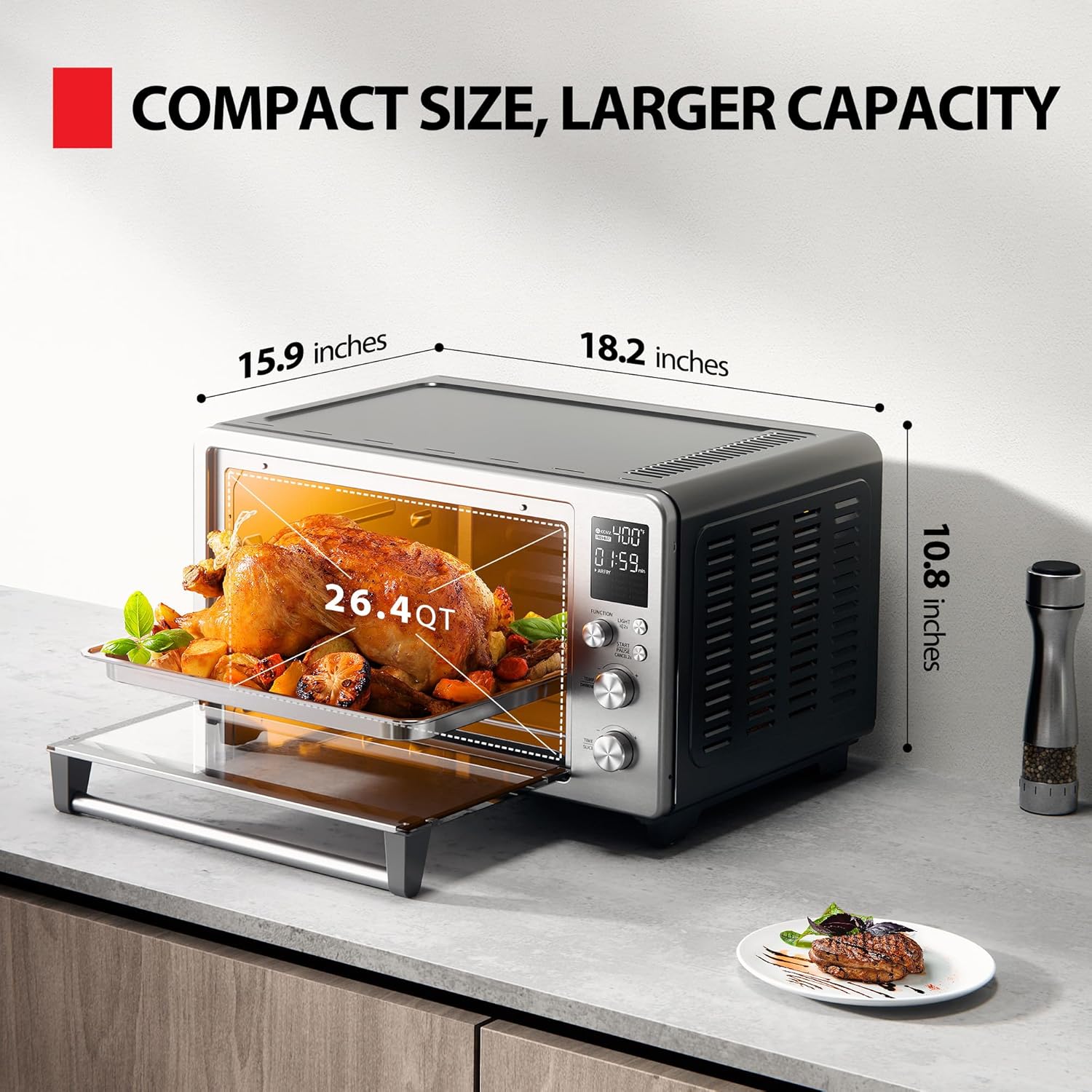 TOSHIBA ChefFry Air Fryer Toaster Oven Combo, 26.4 QT Large Capacity, 12-in-1 Countertop Toaster