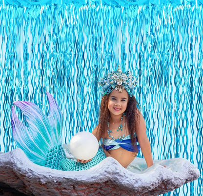 GOER 6.4 ft x 6.5 ft Metallic Tinsel Foil Fringe Curtains,Pack of 2 Party Streamer Backdrop for