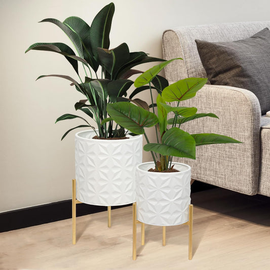 ARNIS Modern Planter Pots, Set of 2 Large Planters with Stand, Decorative Planters, Metal Pots with