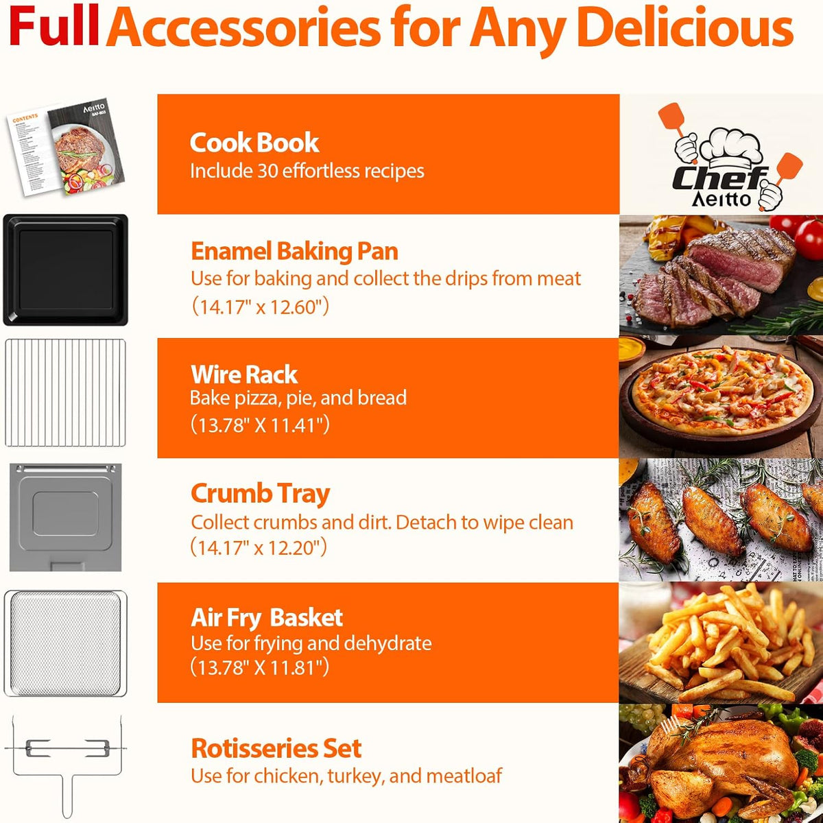 Aeitto® 32-Quart PRO Large Air Fryer Oven| Toaster Oven Combo | with Rotisserie, Dehydrator and