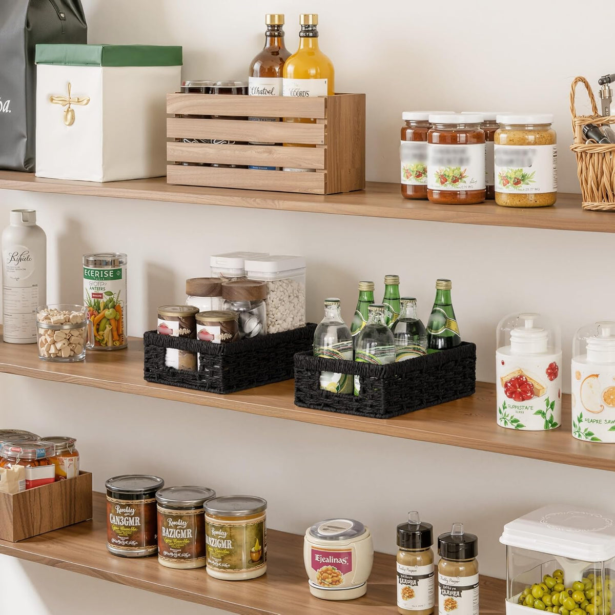 StorageWorks Small, Pantry Baskets, Wicker Storage Baskets for Organizing, Bathroom Shelves, Pantry