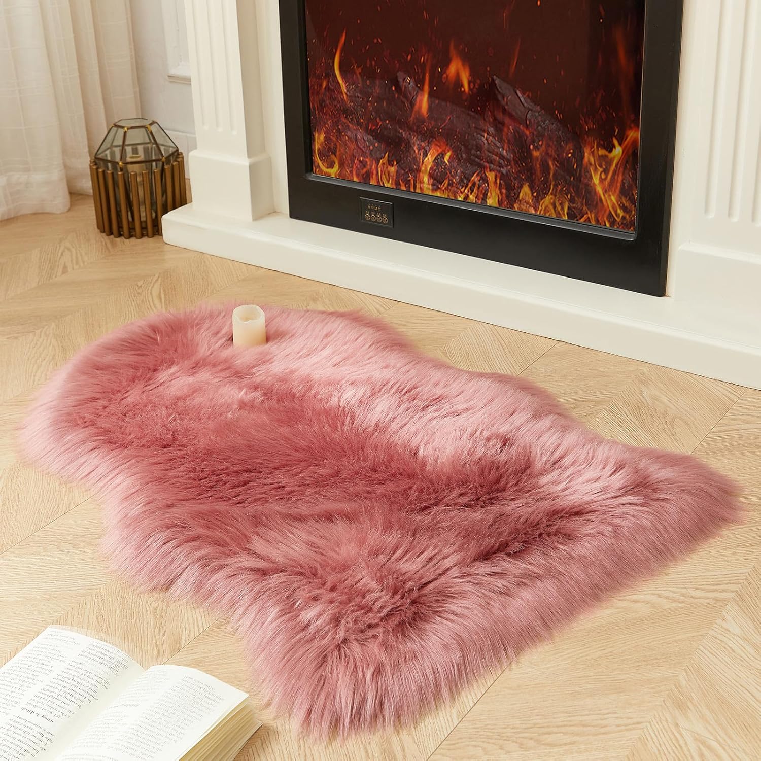 AMTOVO Faux Fur Rug, Blush Pink Small Area Rug, Fluffy Sheepskin Rug, Fuzzy Ultra Soft 2 x 3 ft