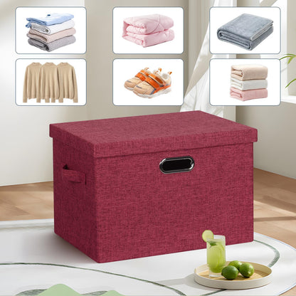 Large 17" 36 Quart Collapsible Stackable Storage Bins with Lids, 3 Packs Bright Red Linen Fabric