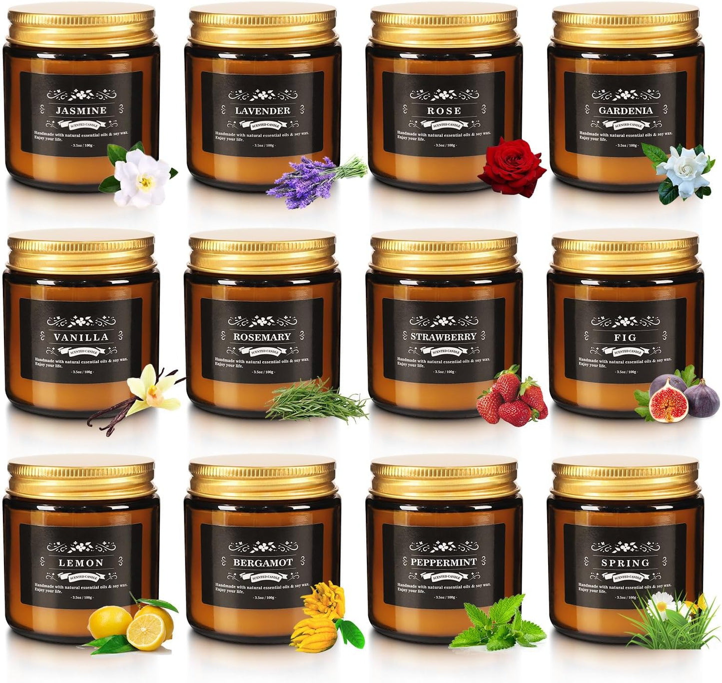 Scented Candle Set 12 Pack, Candle for Home Scented, Odor Eliminating, Stress Relief, Long Lasting