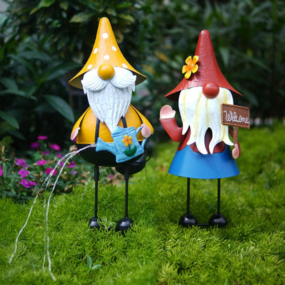 HONGLAND Metal Gnome Yard Art -18 Inch Garden Gnomes Statues Outdoor Decor with Watering Can Solar