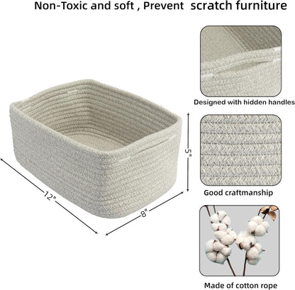 Small Woven Storage Baskets 12“X8”X5“ Decorative Rope Bins for Organizing Shelves, Closets, and