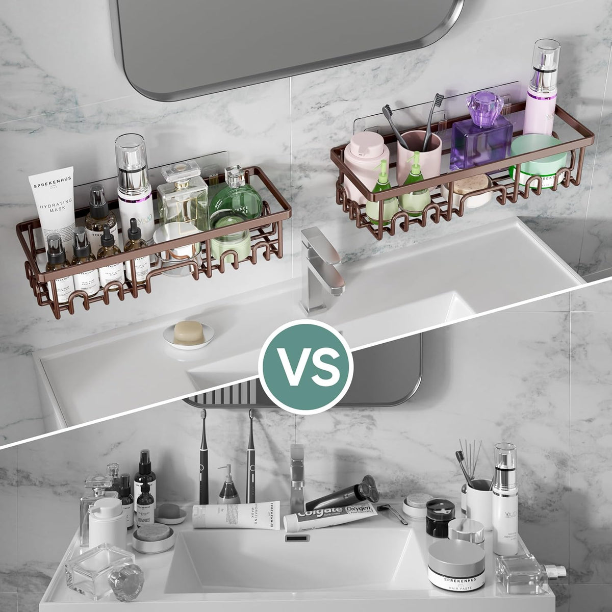 Veken Shower Caddy 6-Pack, No Drilling & Rustproof, Waterproof Adhesive Shelves Rack with Soap